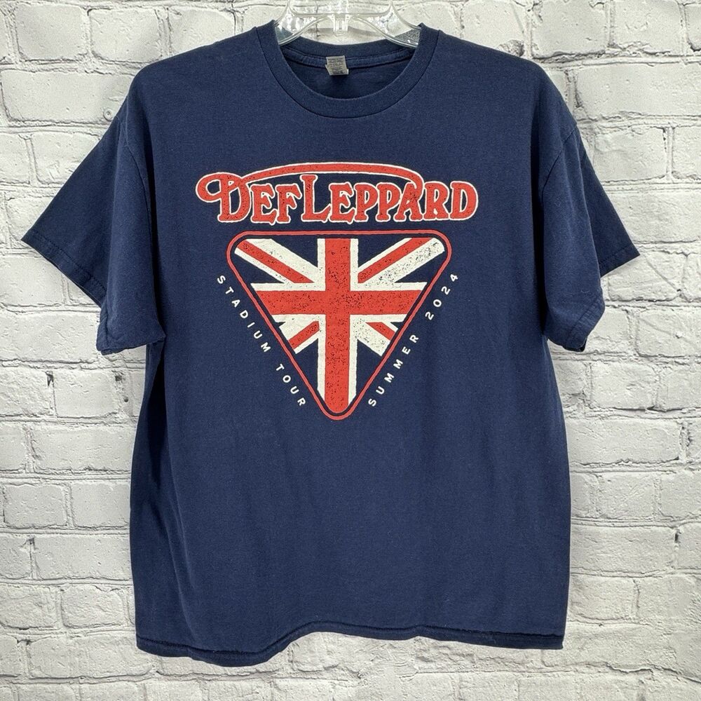 Def Leppard  Tee Shirt XL Blue Red Union Jack Summer 2024 “THE STADIUM TOUR”